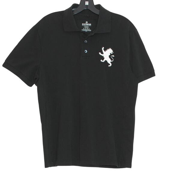 Express Mens Shirt Polo Classic Fit Preppy Y2K 90s Sporty Crest Black Medium - Picture 5 of 5